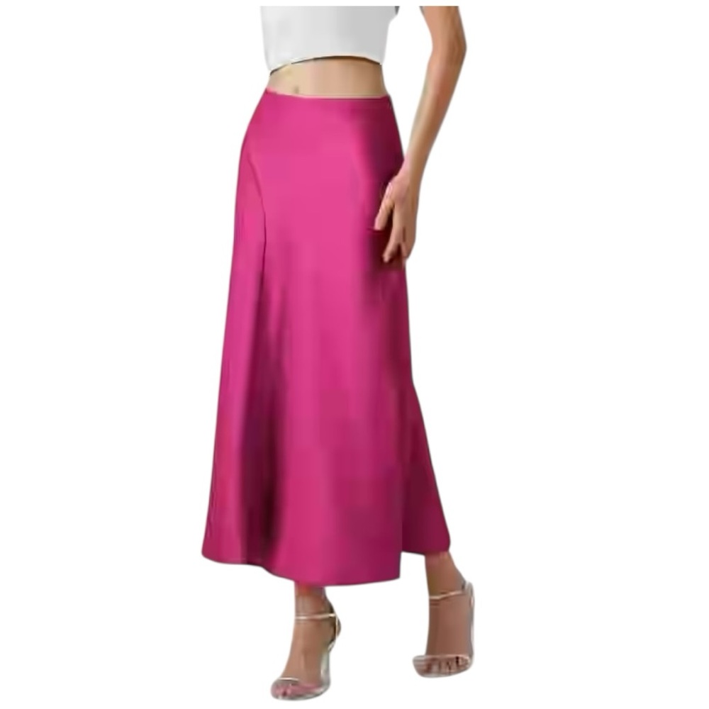 INC Fucshia Pop Satin Midi Skirt size small